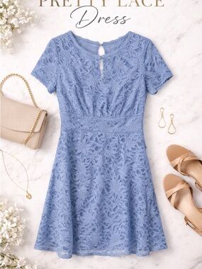 Crown & Ivy Blue Lace Dress | Short Sleeve | Size 14